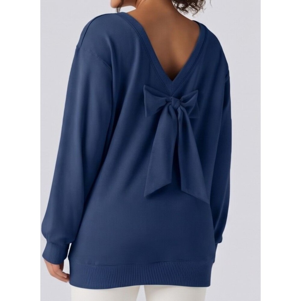 Halara Navy French Terry Big Bow Long Sleeve Oversized Tunic Sweatshirt Size S